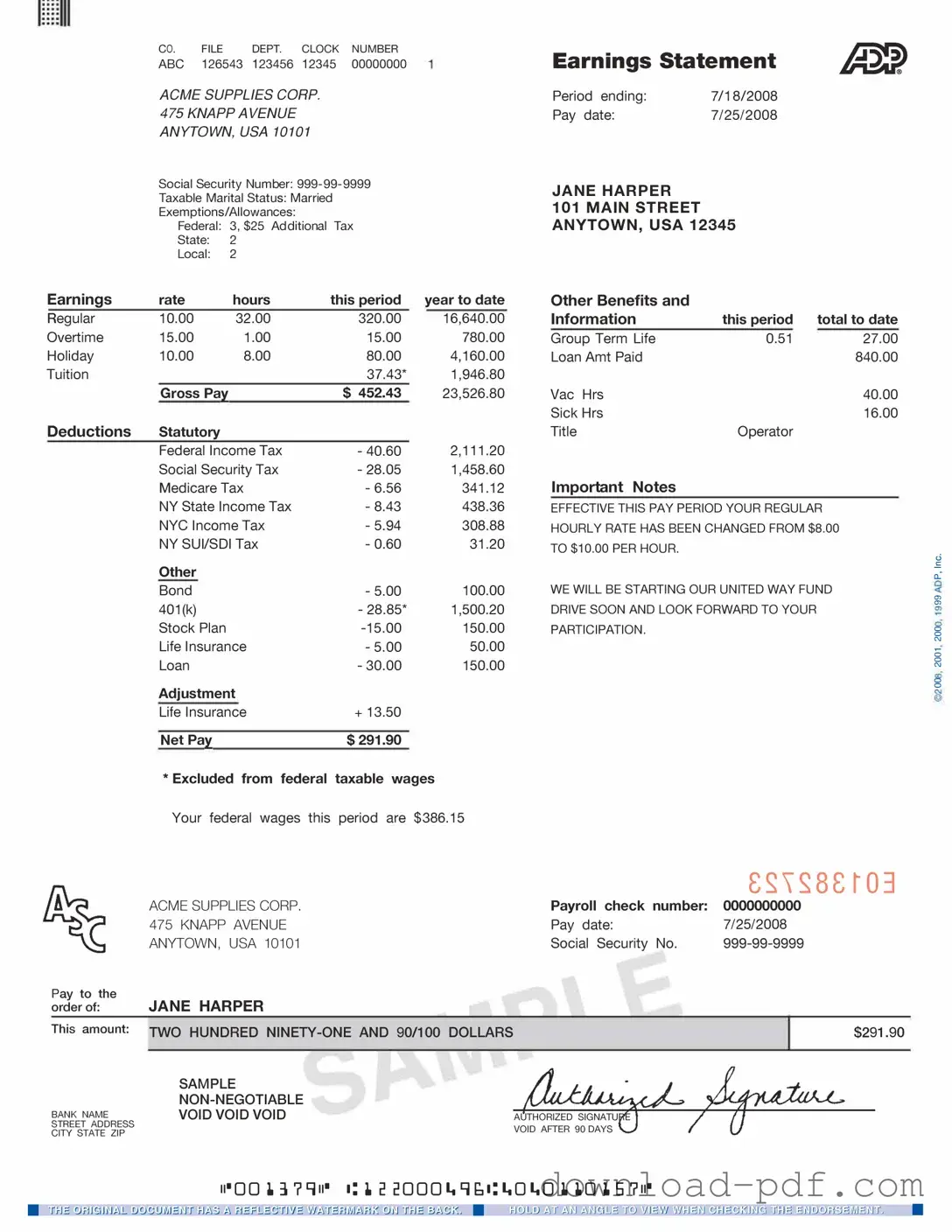 Get Adp Pay Stub Template in PDF