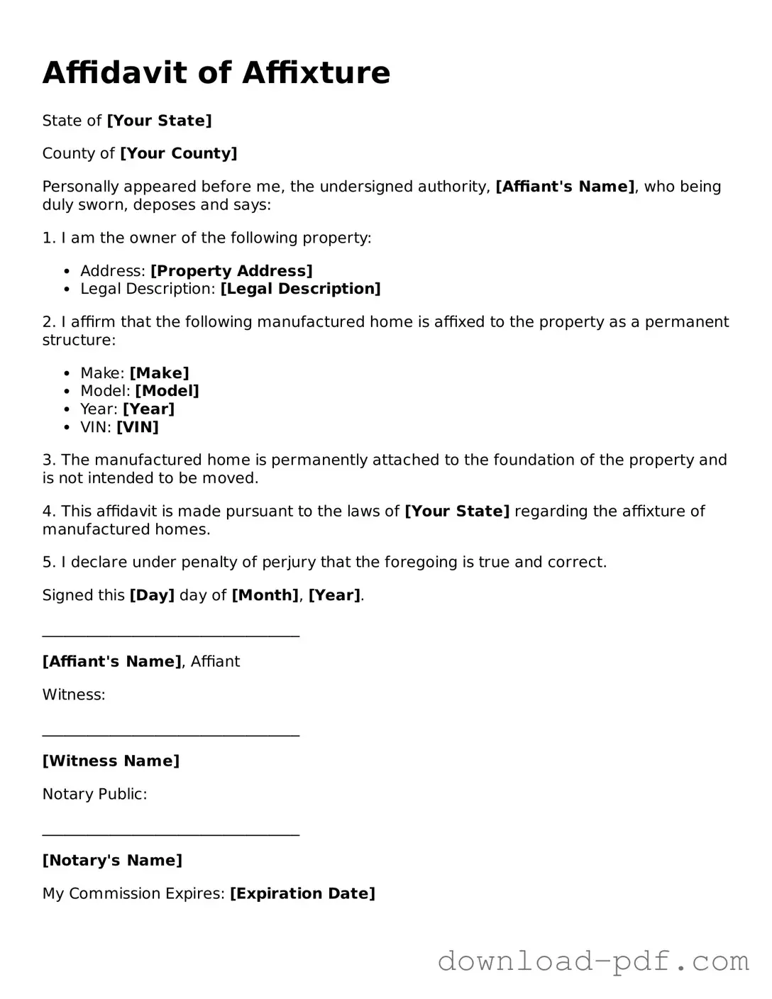 Free Affidavit of Affixture Template