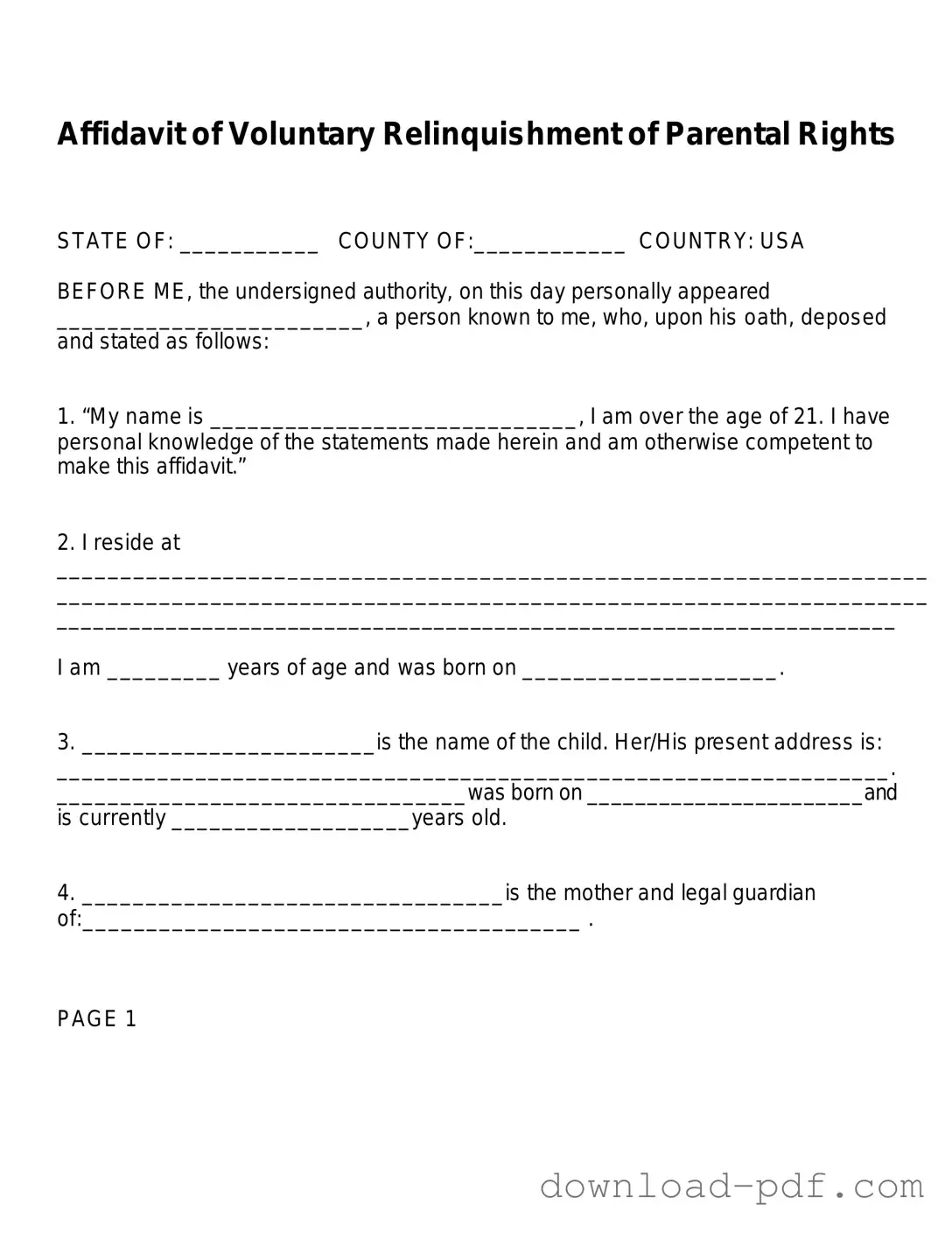 Get Affidavit Parental Rights Template in PDF