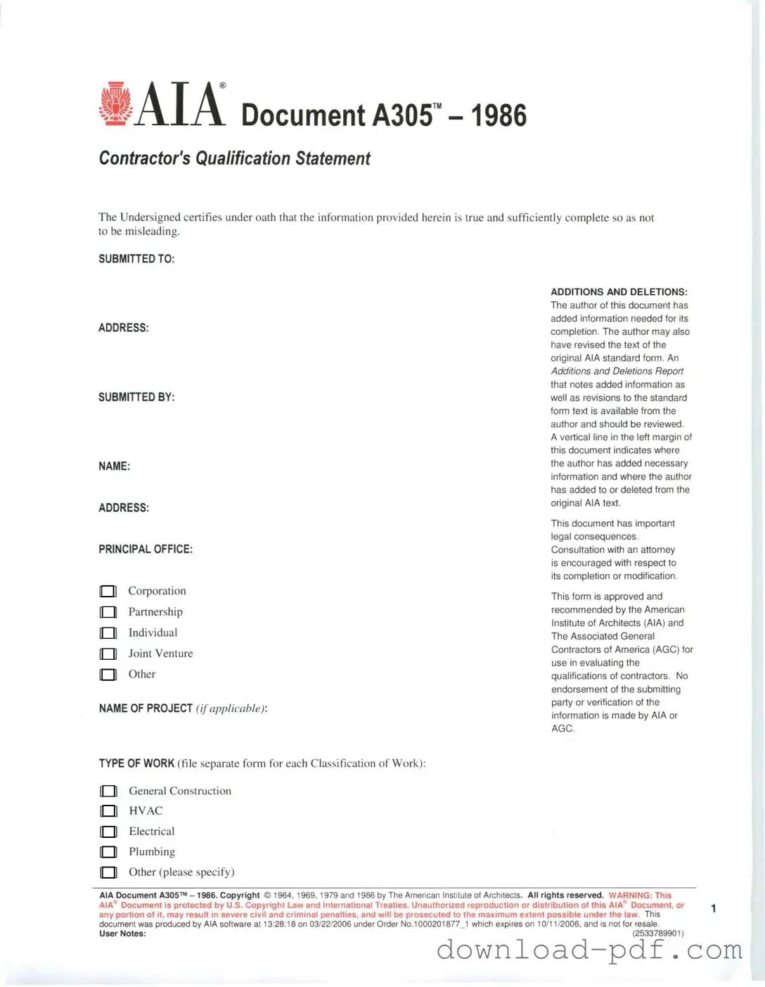 Get AIA A305 Template in PDF