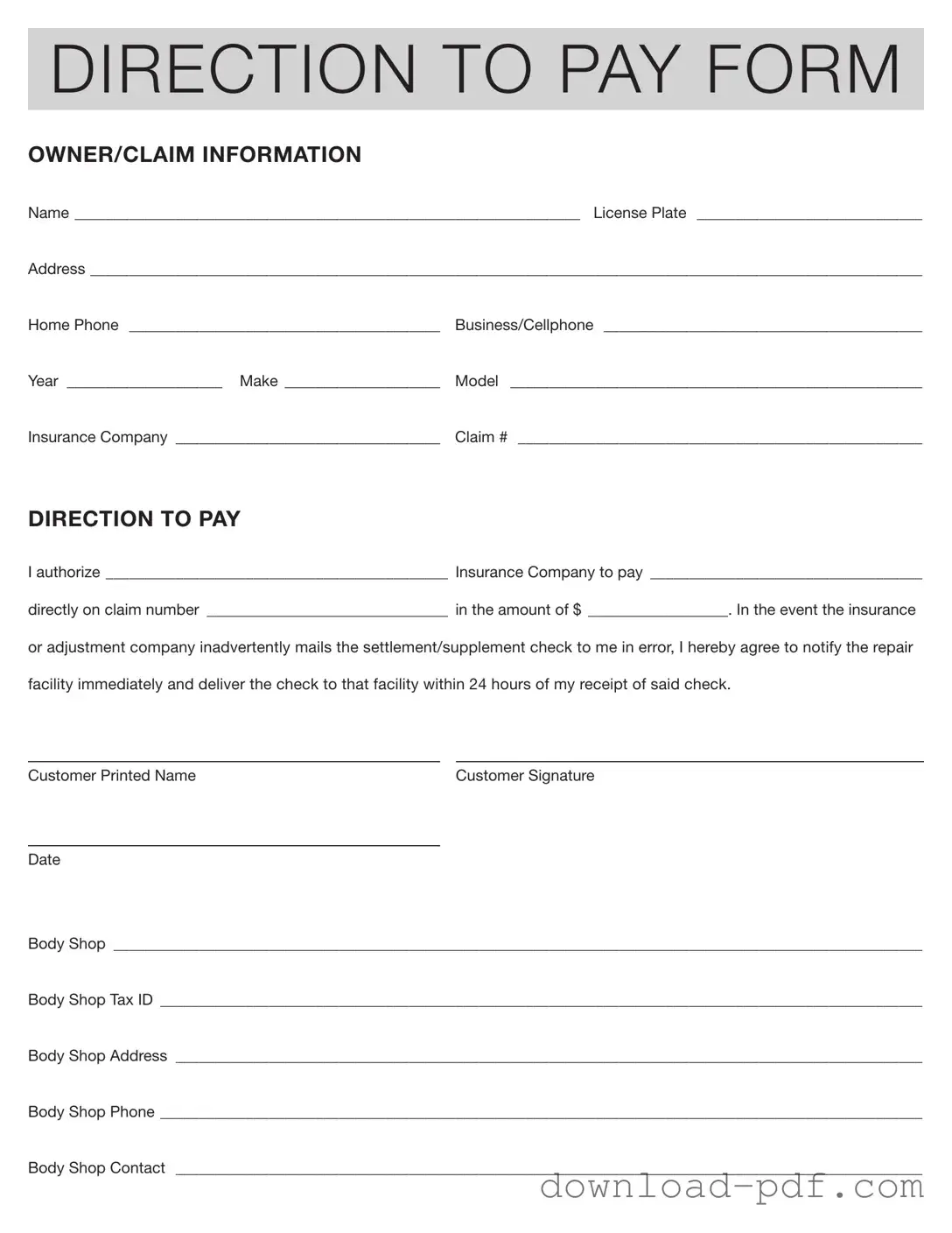 Get Authorization And Direction Pay Template in PDF
