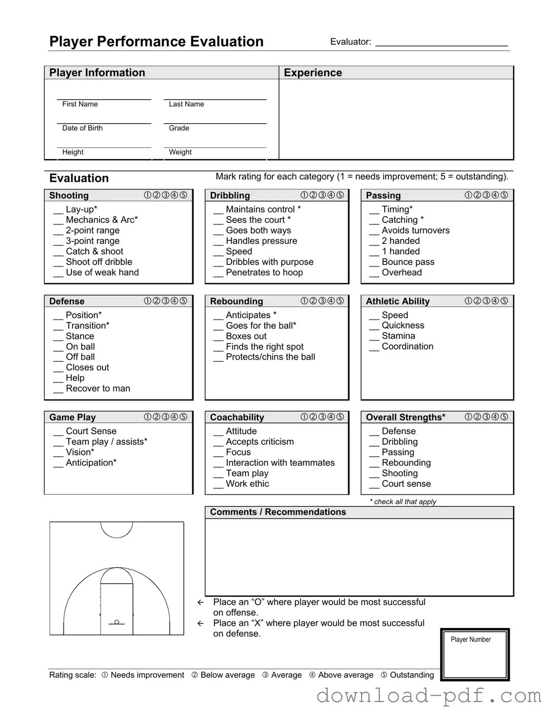 Get Basketball Evaluation Template in PDF