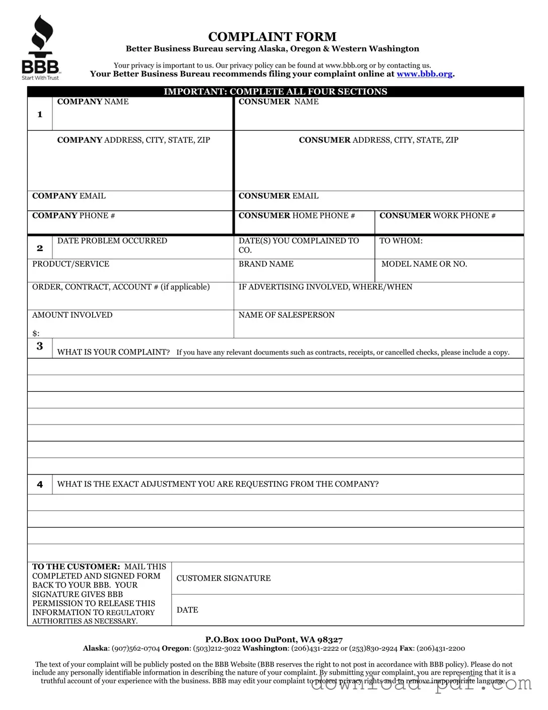 Get Bbb Complaint Template in PDF