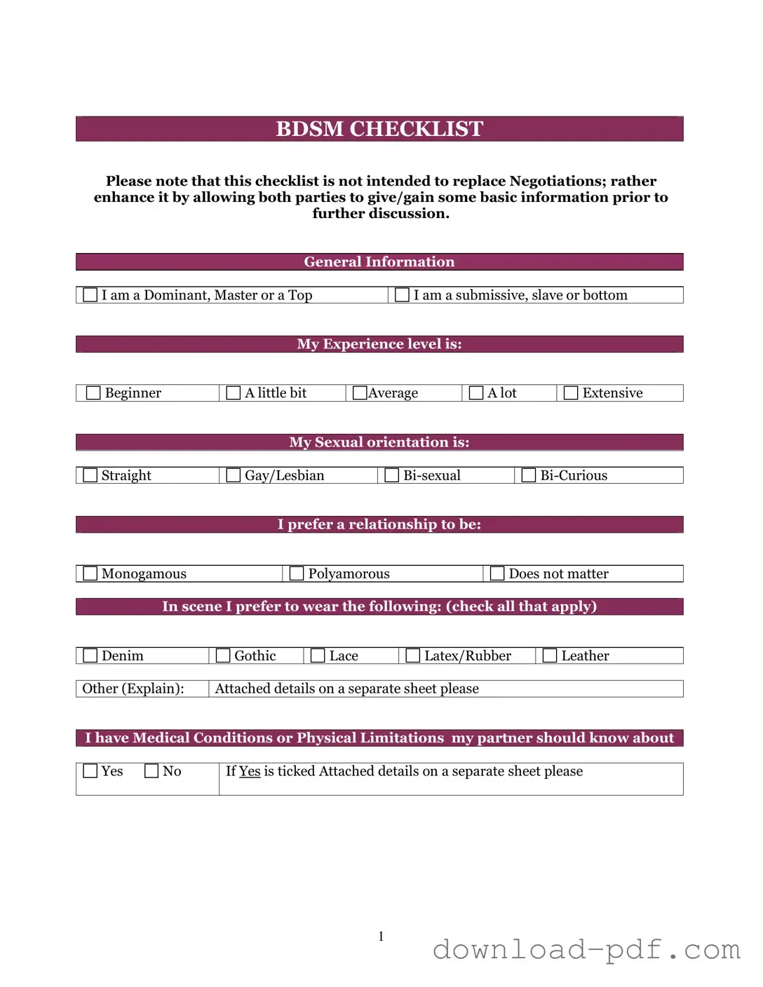 Get Bdsm Checklist Template in PDF