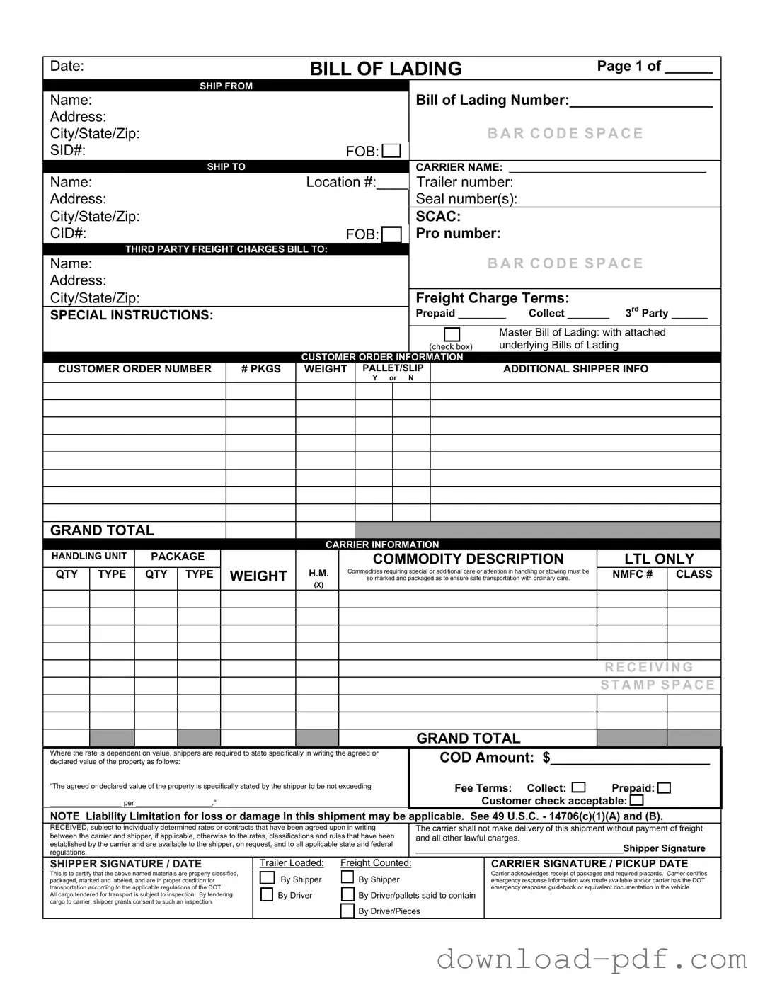 Get Bill of Lading with a Supplement Template in PDF