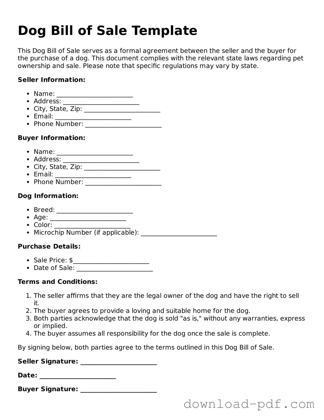 Free Dog Bill of Sale Template