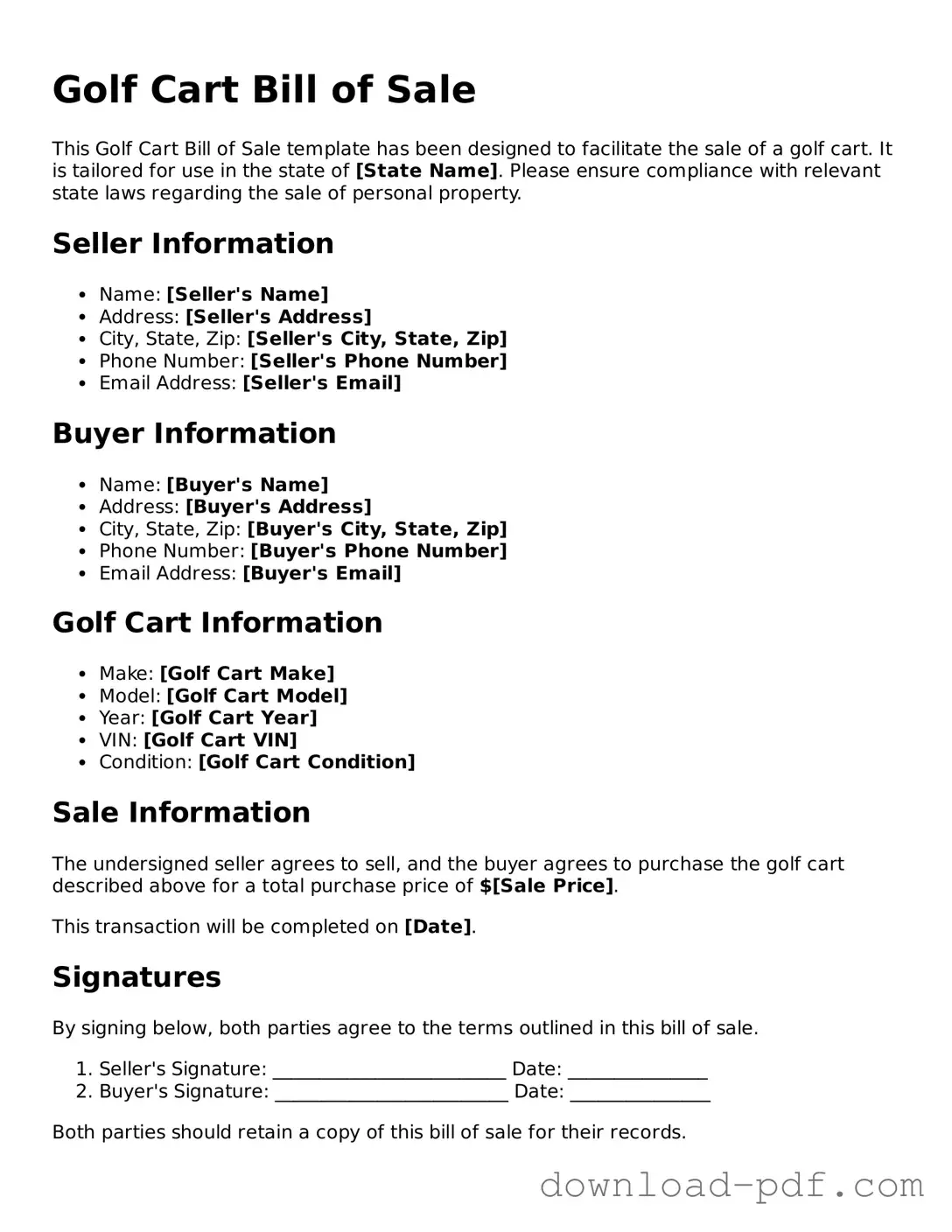 Free Golf Cart Bill of Sale Template