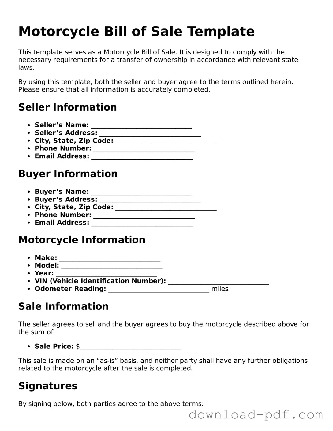 Free Motorcycle Bill of Sale Template