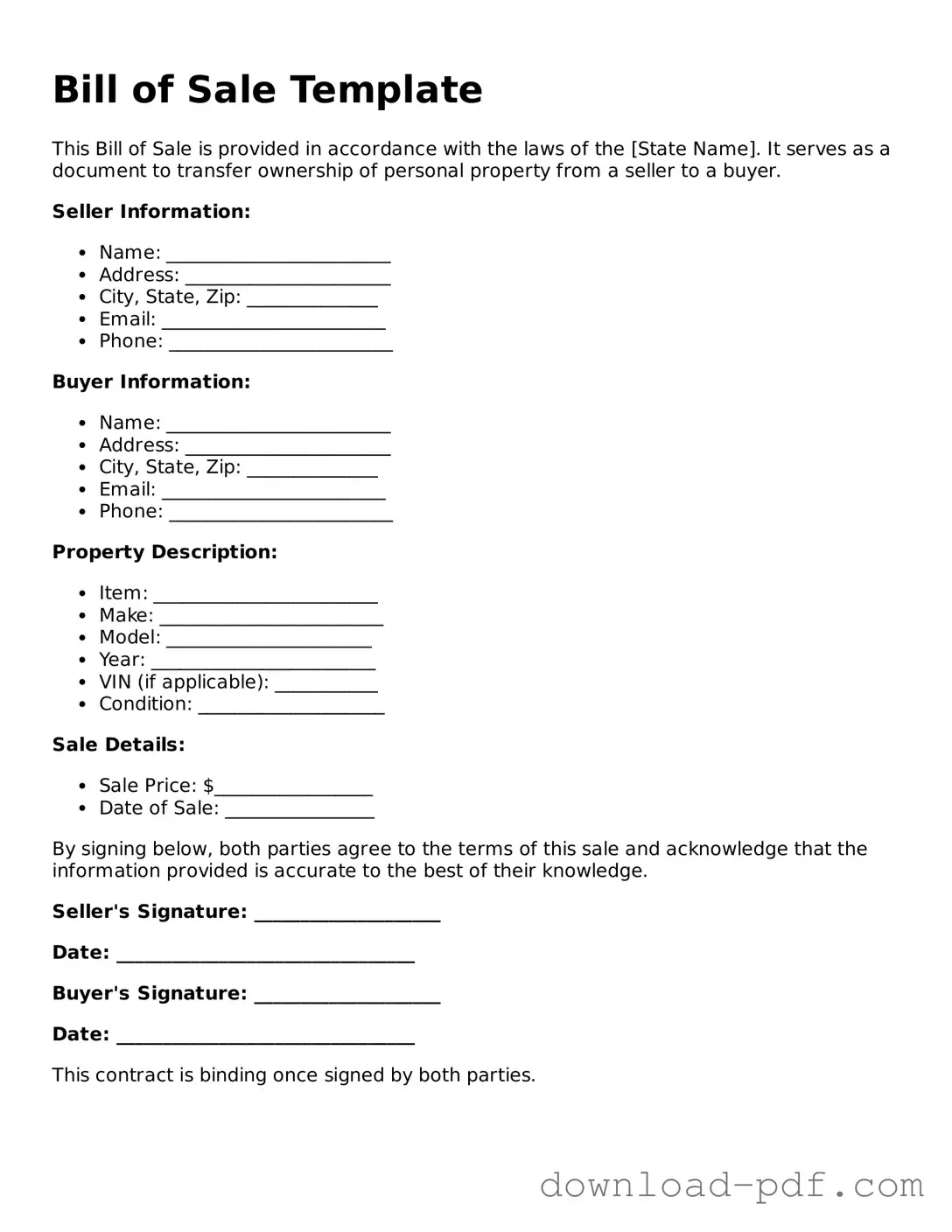 Free Bill of Sale Template