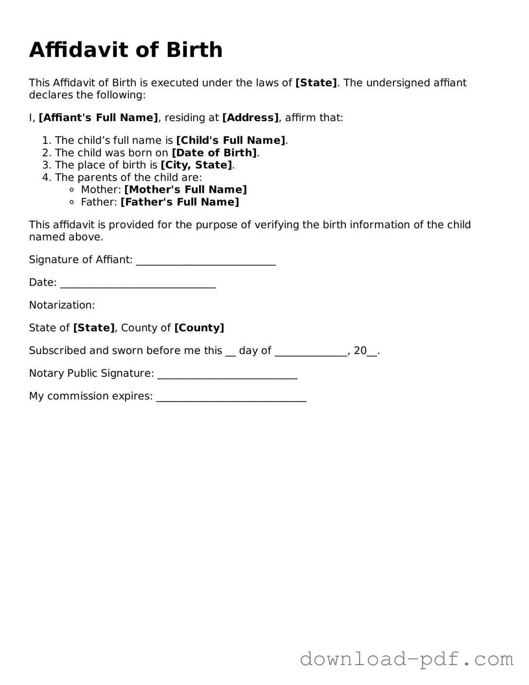 Free Affidavit of Birth Template