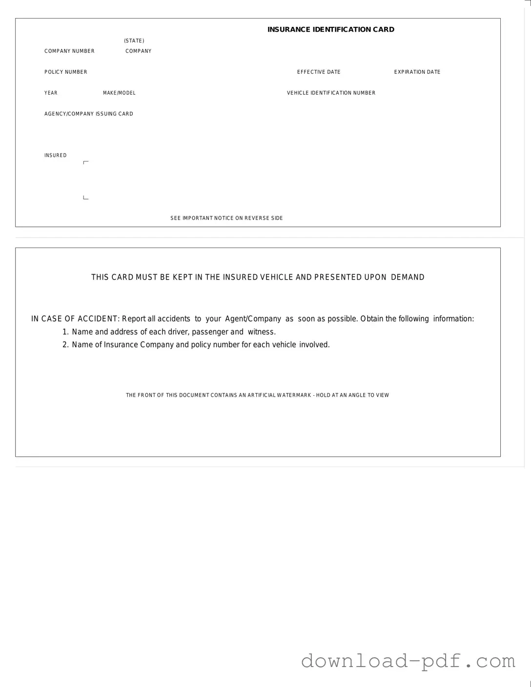 Get Auto Insurance Card Template in PDF