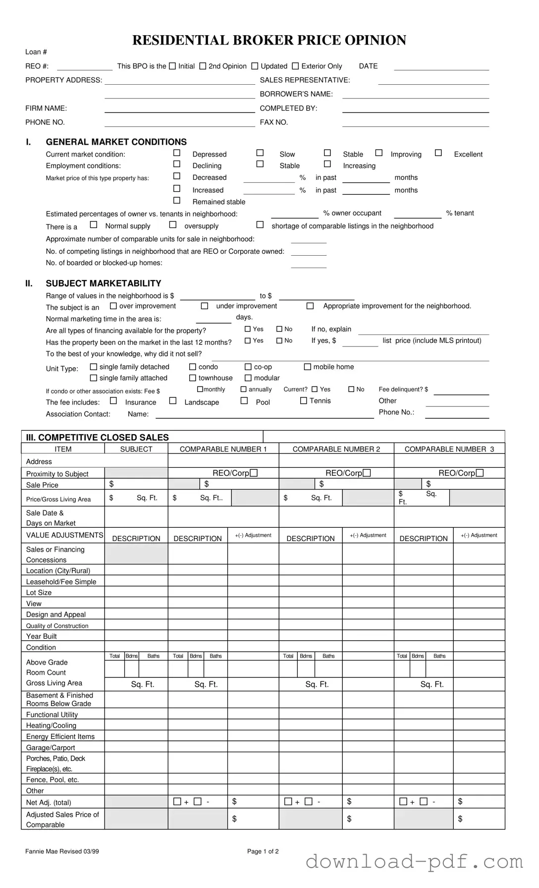 Get Broker Price Opinion Template in PDF