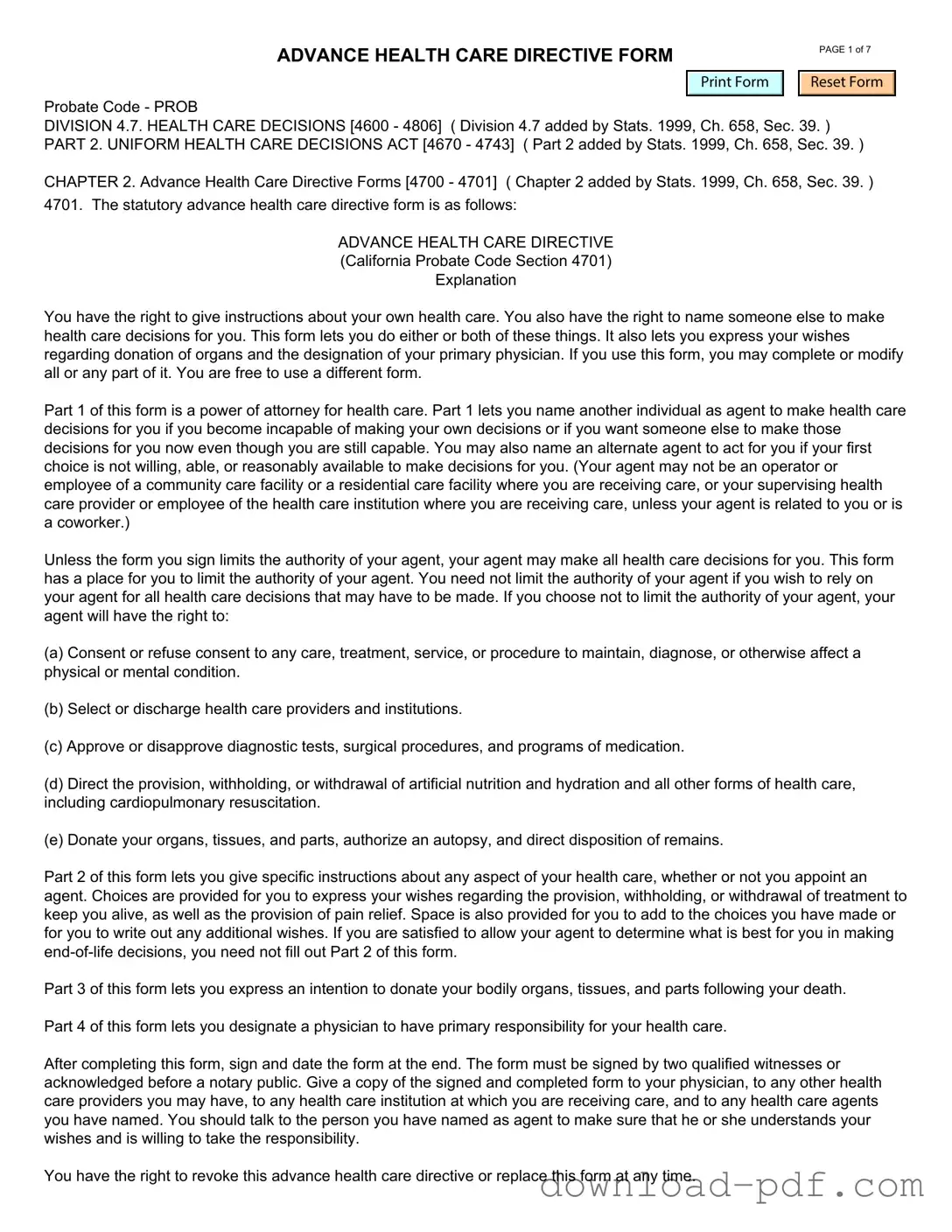 Get California Advanced Health Care Directive Template in PDF
