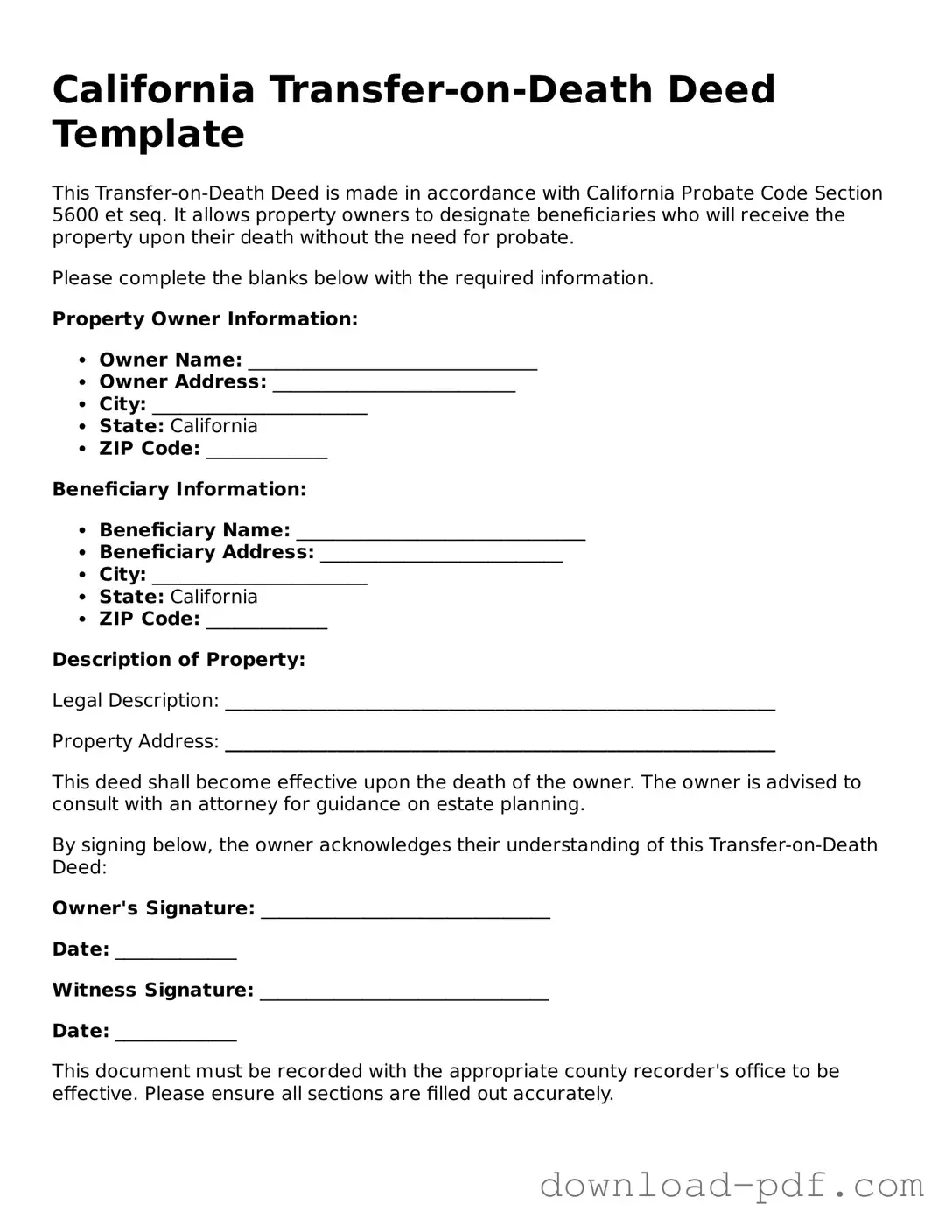 California Transfer-on-Death Deed Document