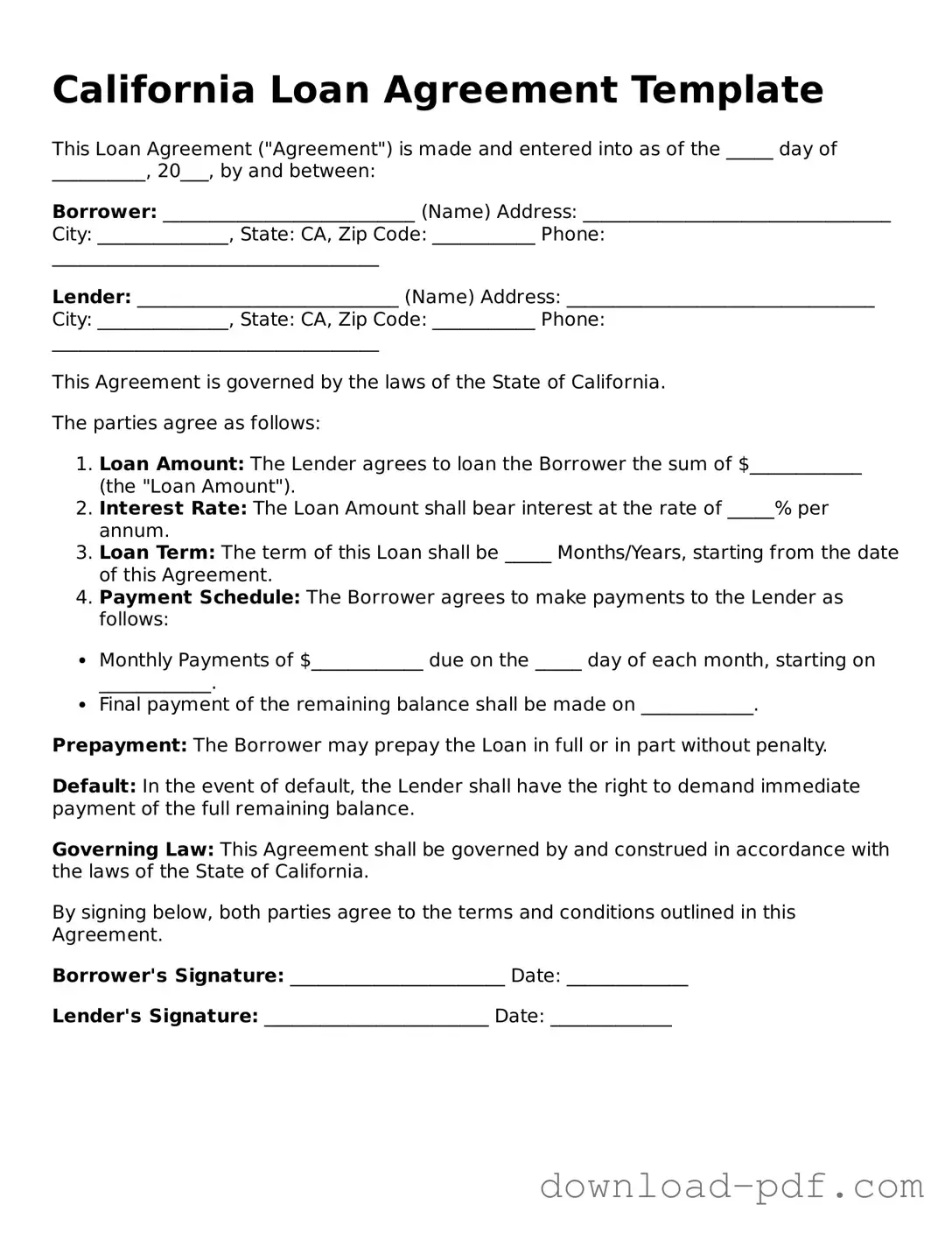 California Loan Agreement Document