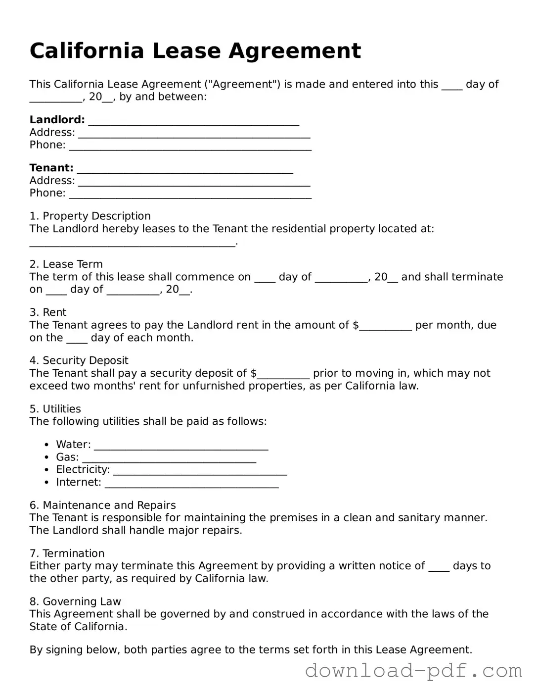 California Lease Agreement Document