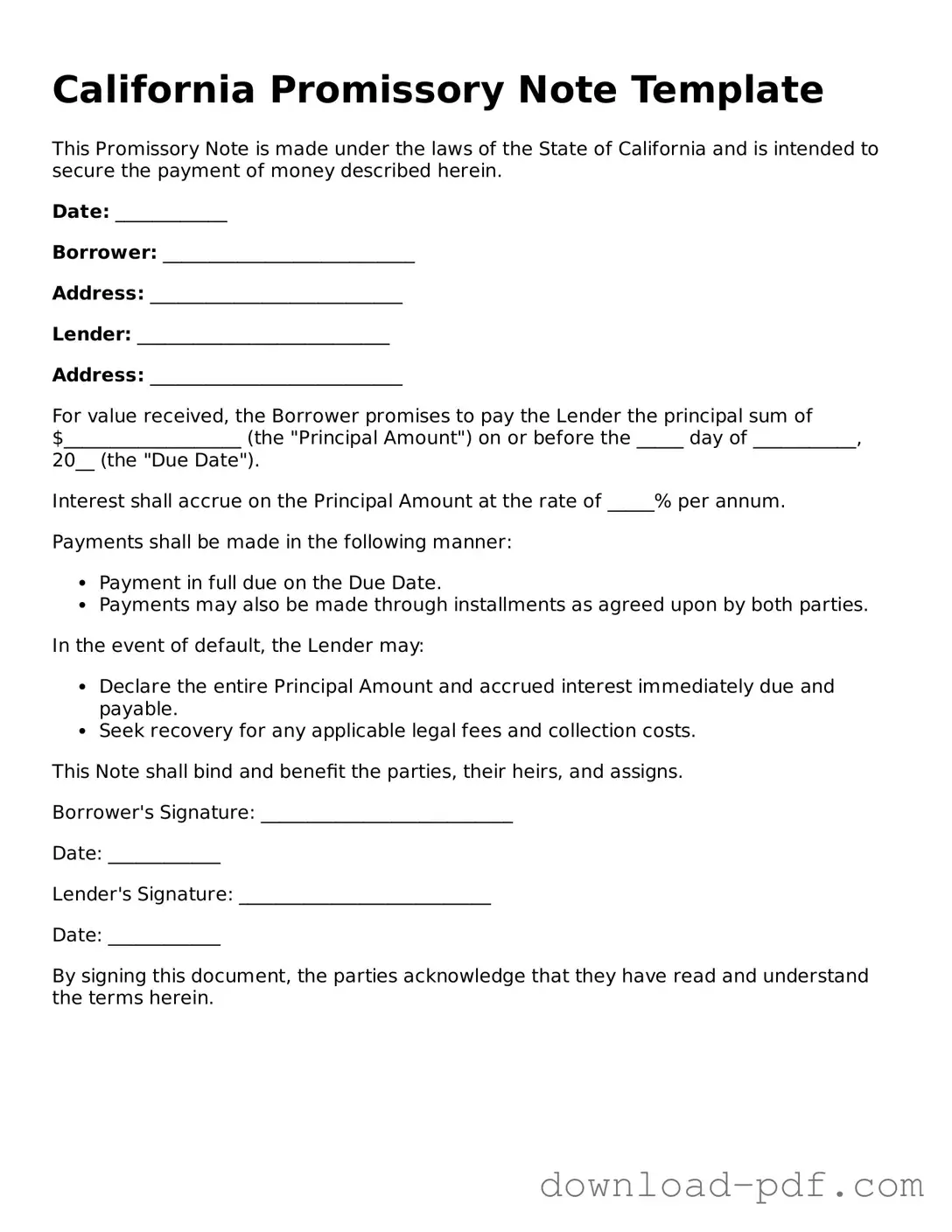 California Promissory Note Document