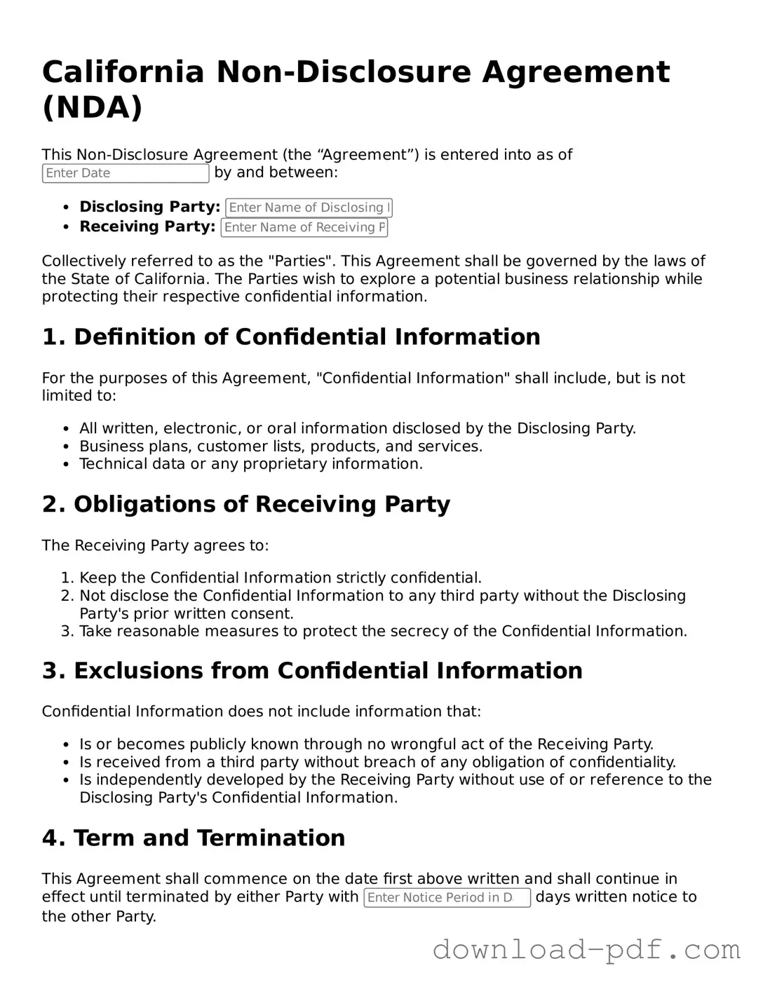 California Non-disclosure Agreement Document