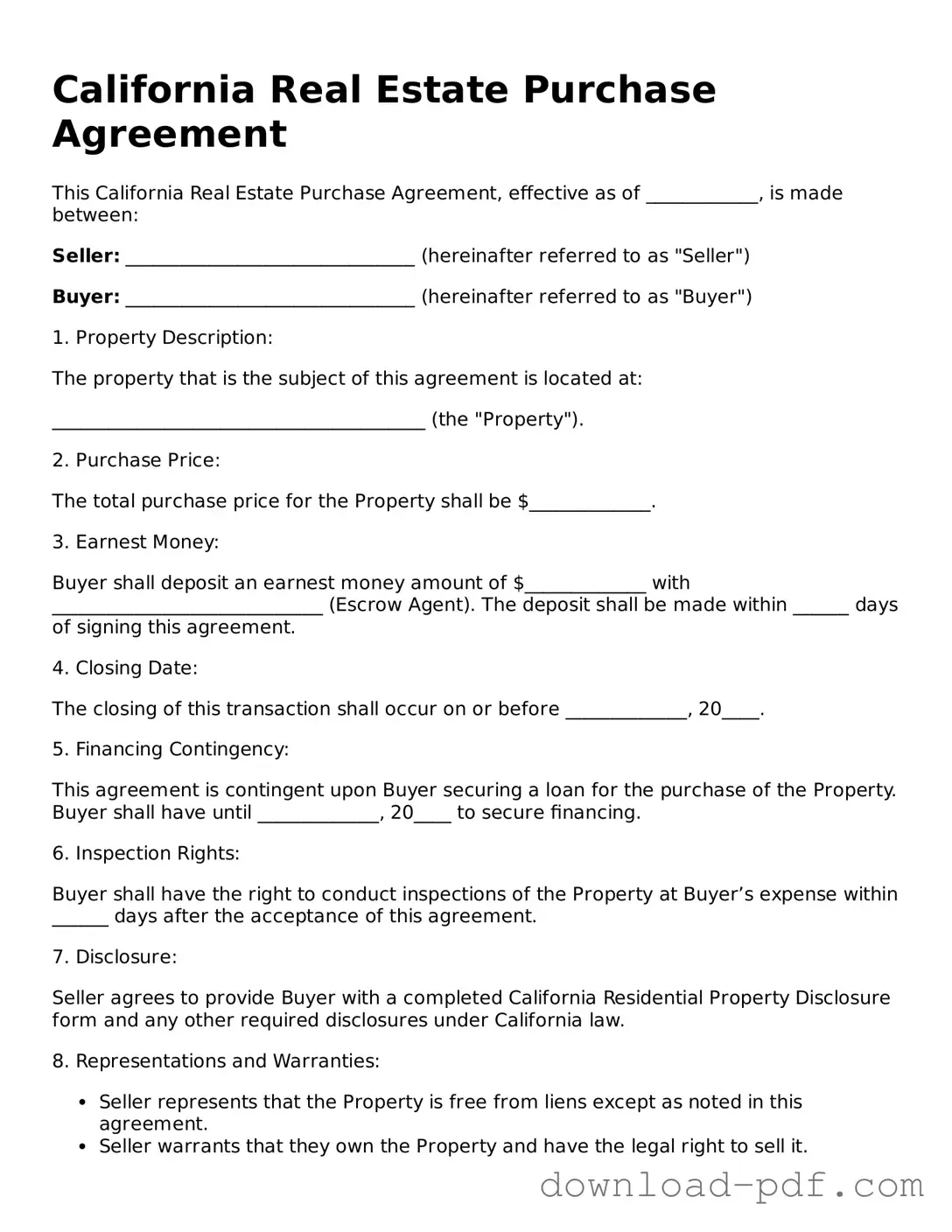 California Real Estate Purchase Agreement Document