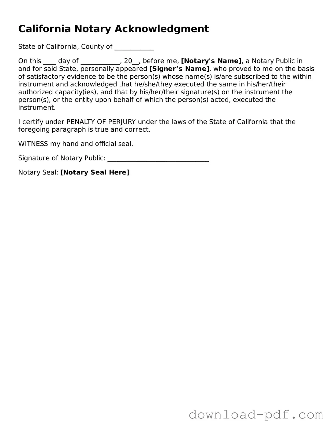 California Notary Acknowledgement Document