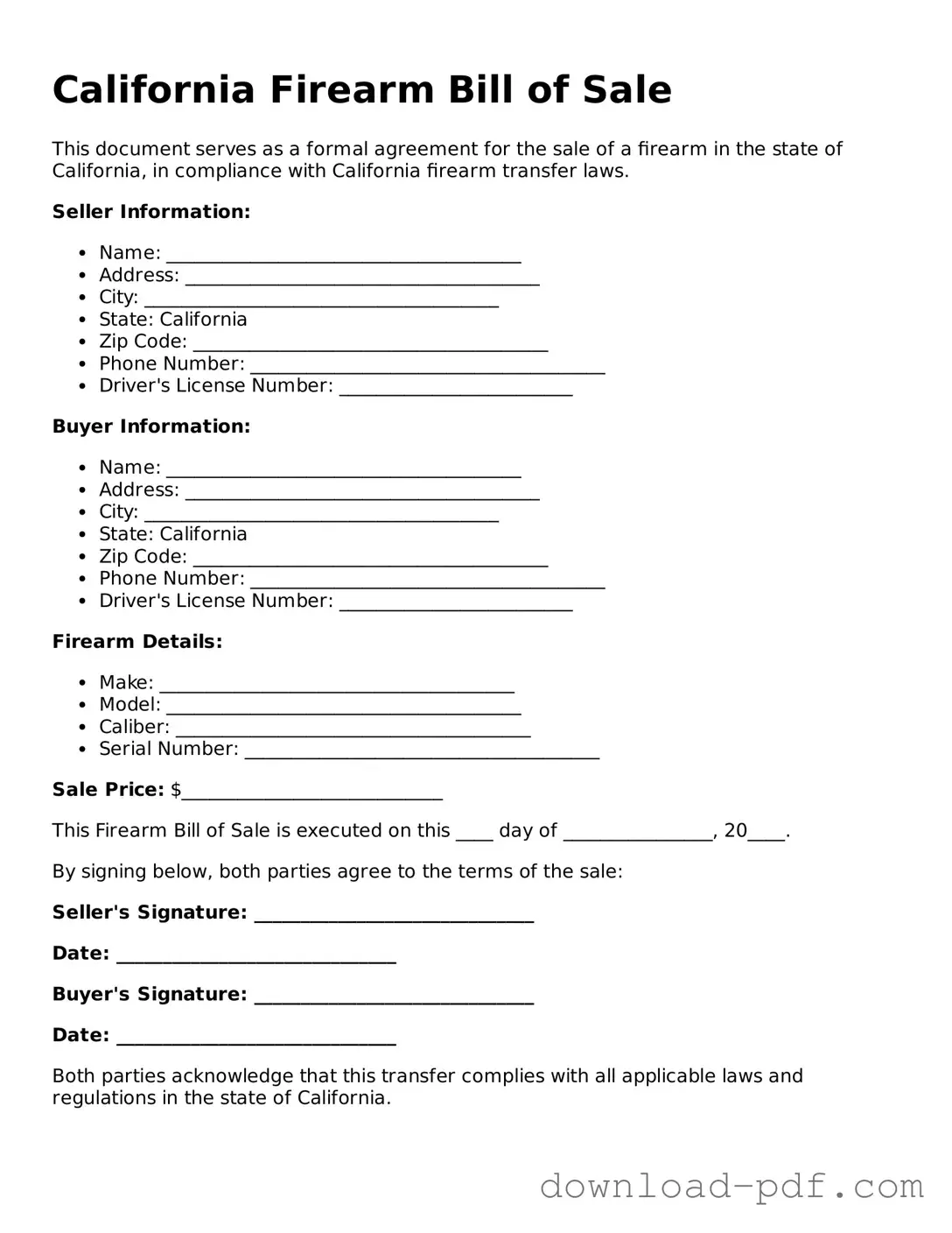 California Firearm Bill of Sale Document