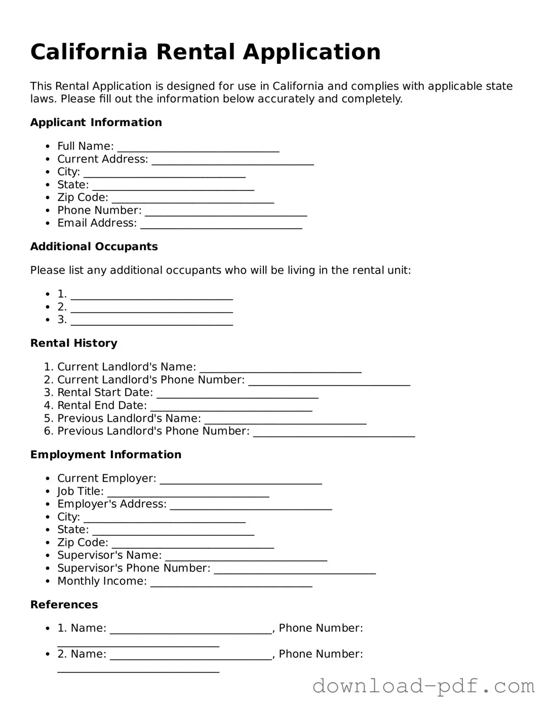 California Rental Application Document