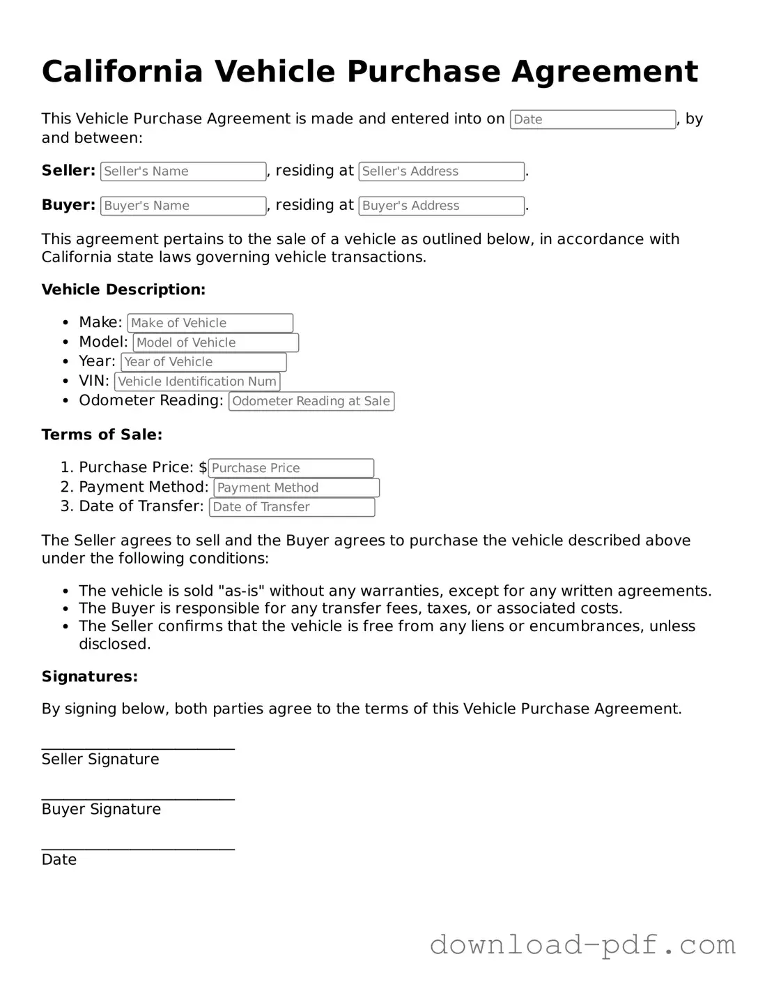California Vehicle Purchase Agreement Document