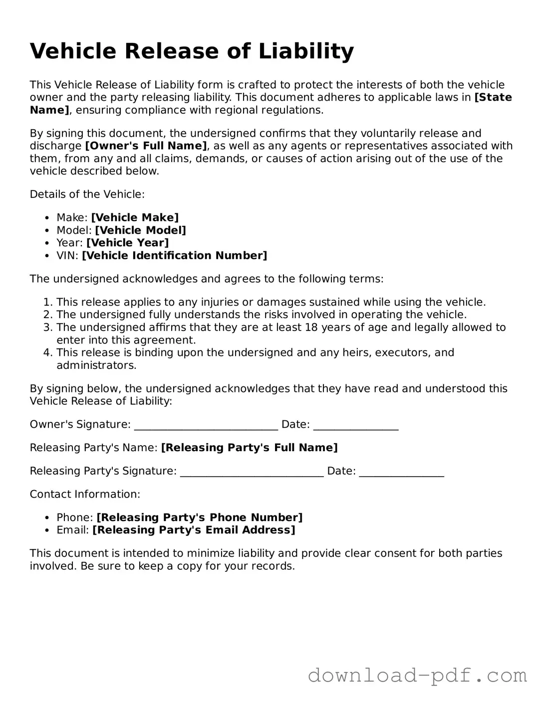 Free Vehicle Release of Liability Template