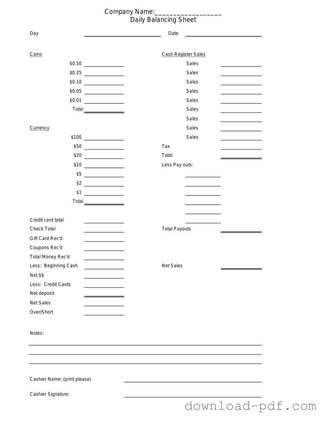 Get Cash Drawer Count Sheet Template in PDF