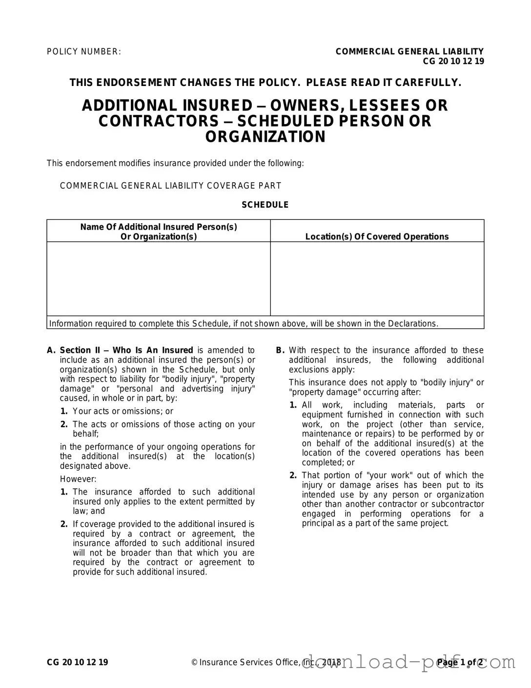 Get Cg 20 10 07 04 Liability Endorsement Template in PDF