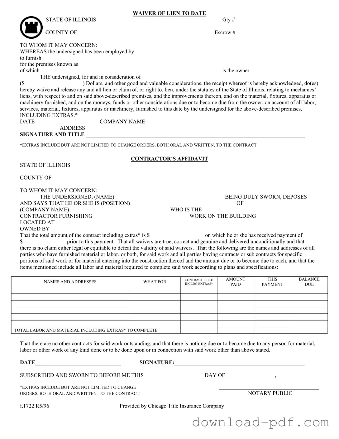 Get Chicago Title Waiver Format Template in PDF