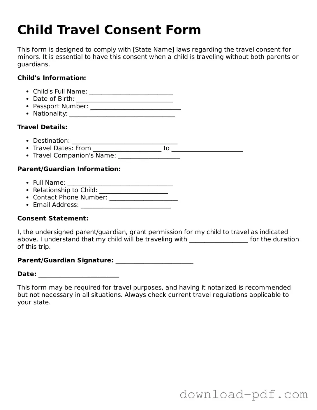 Free Child Travel Consent Form Template