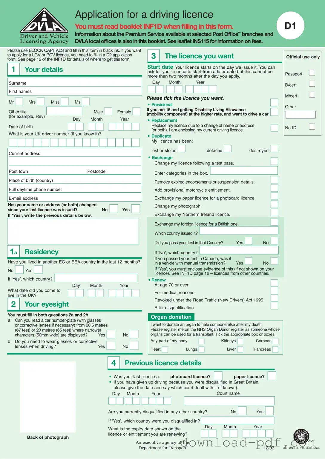 Get D1 Dvla Template in PDF