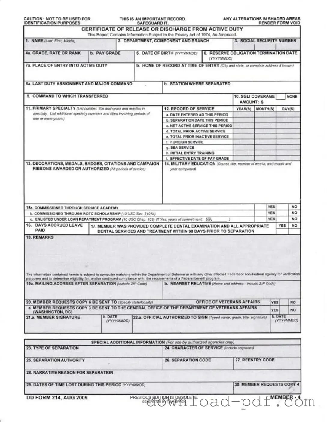 Get Dd 214 Template in PDF