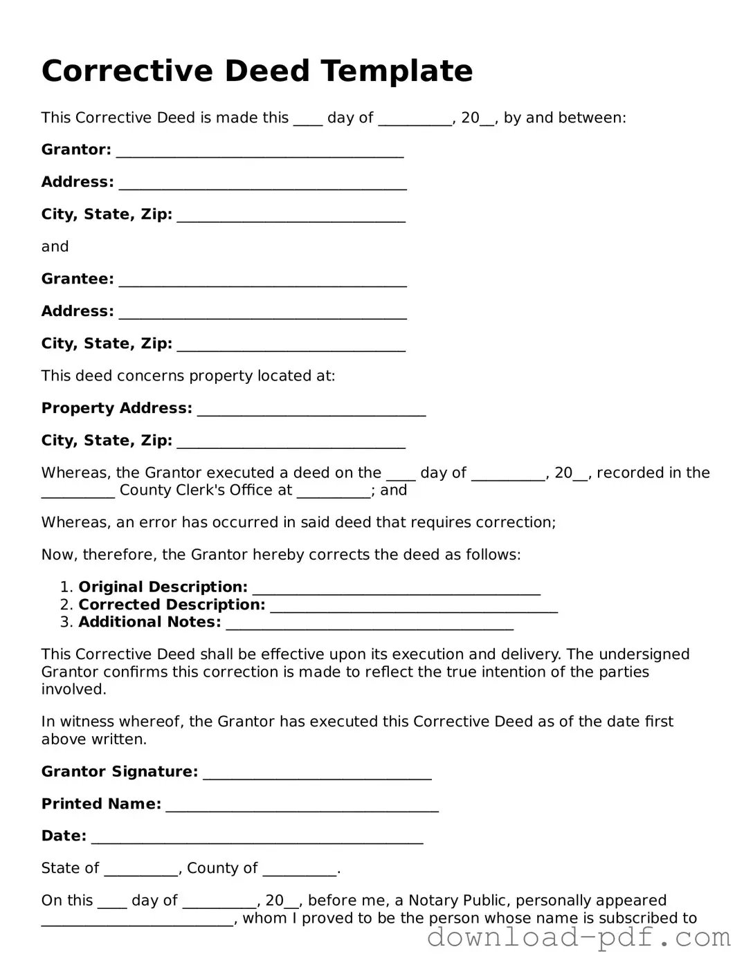 Free Corrective Deed Template