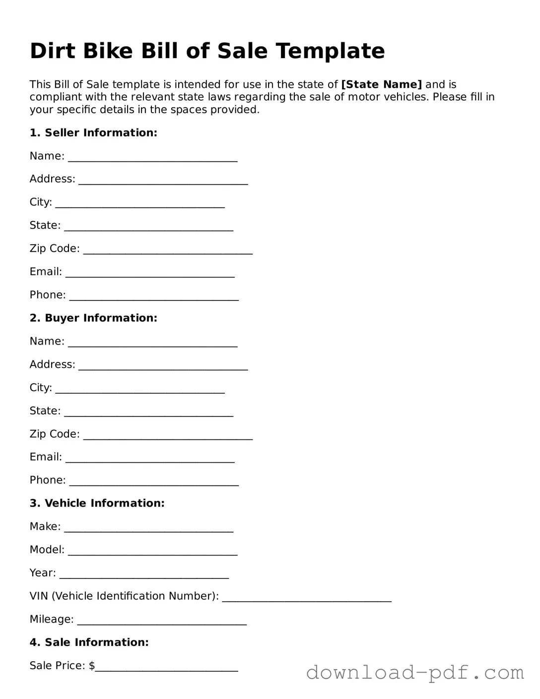 Free Dirt Bike Bill of Sale Template