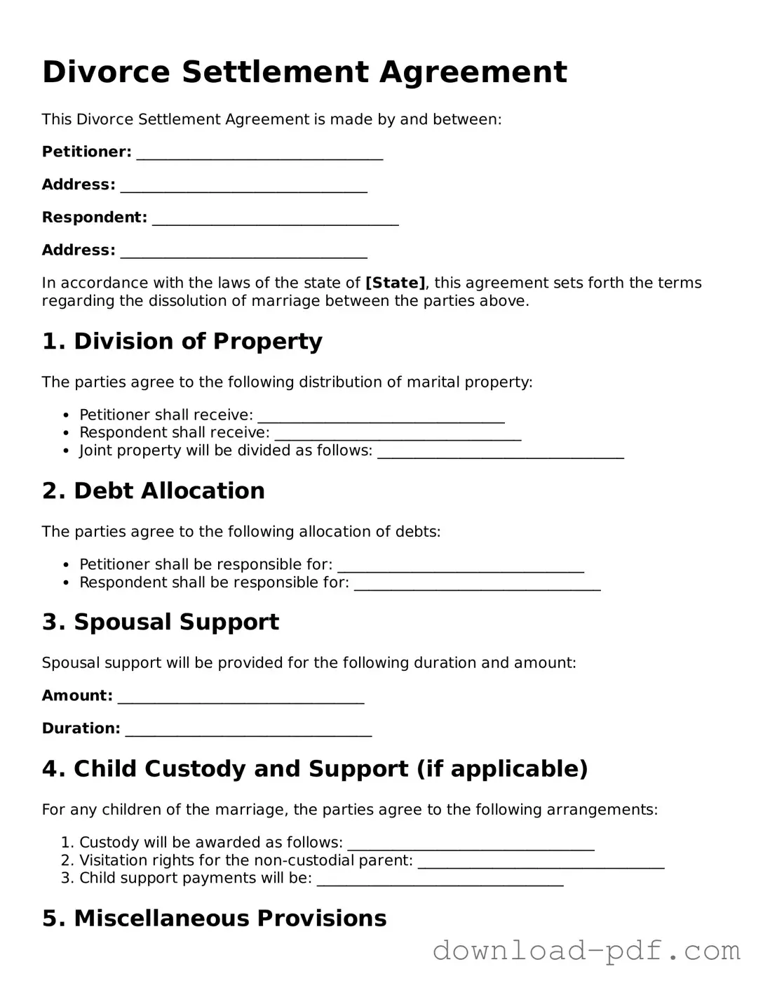 Free Divorce Settlement Agreement Template