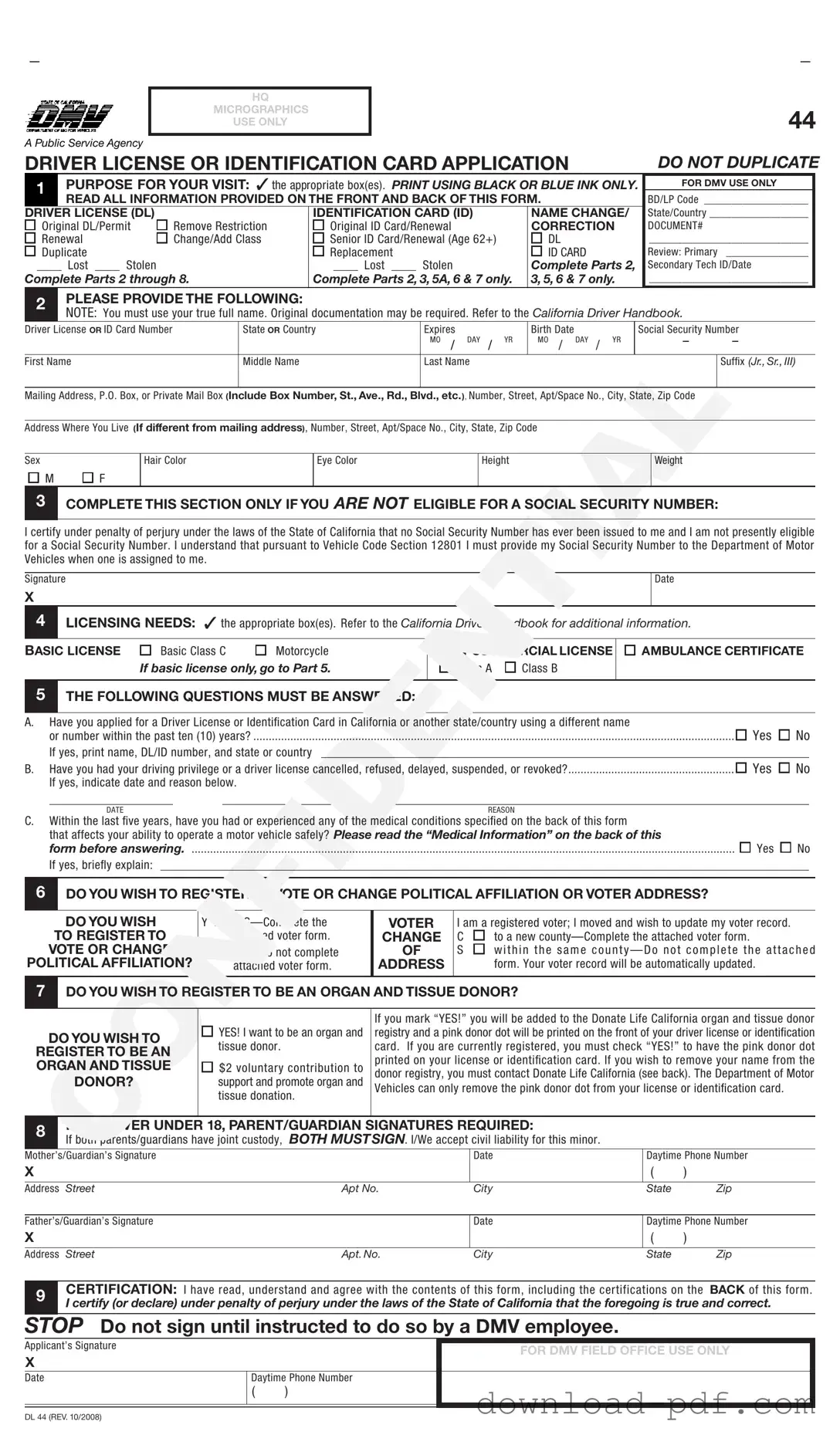 Get Ca Dmv Dl 44 Template in PDF