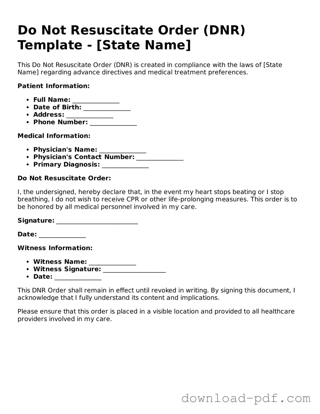 Free Do Not Resuscitate Order Template