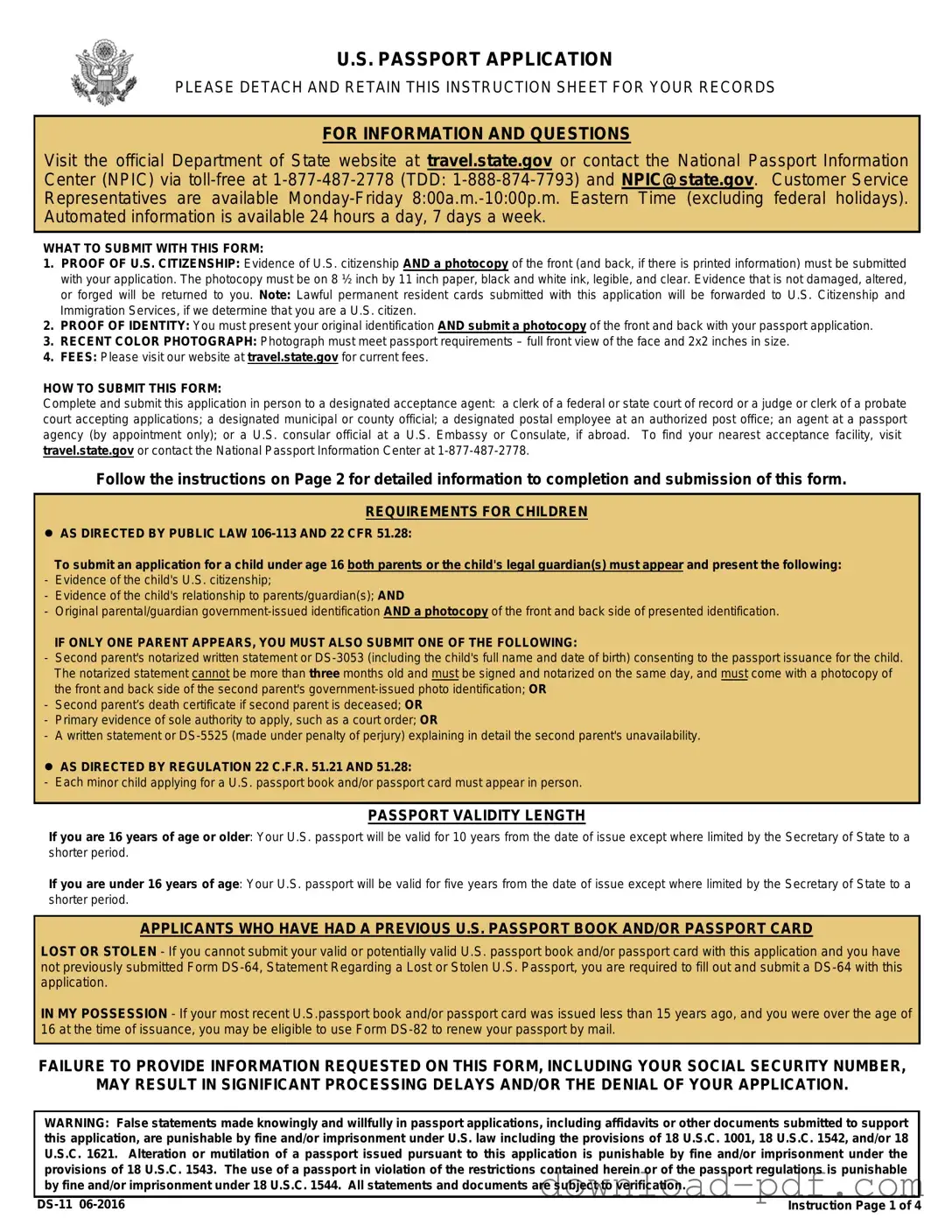 Get DS-11 U.S. Passport application Template in PDF