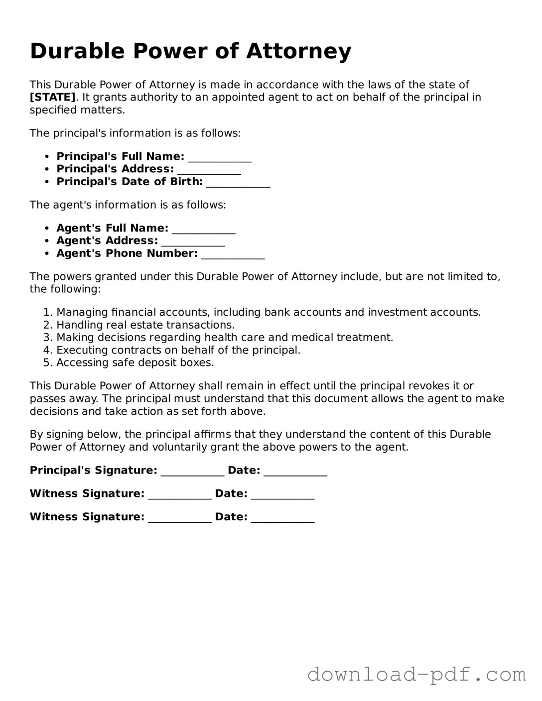 Free Durable Power of Attorney Template
