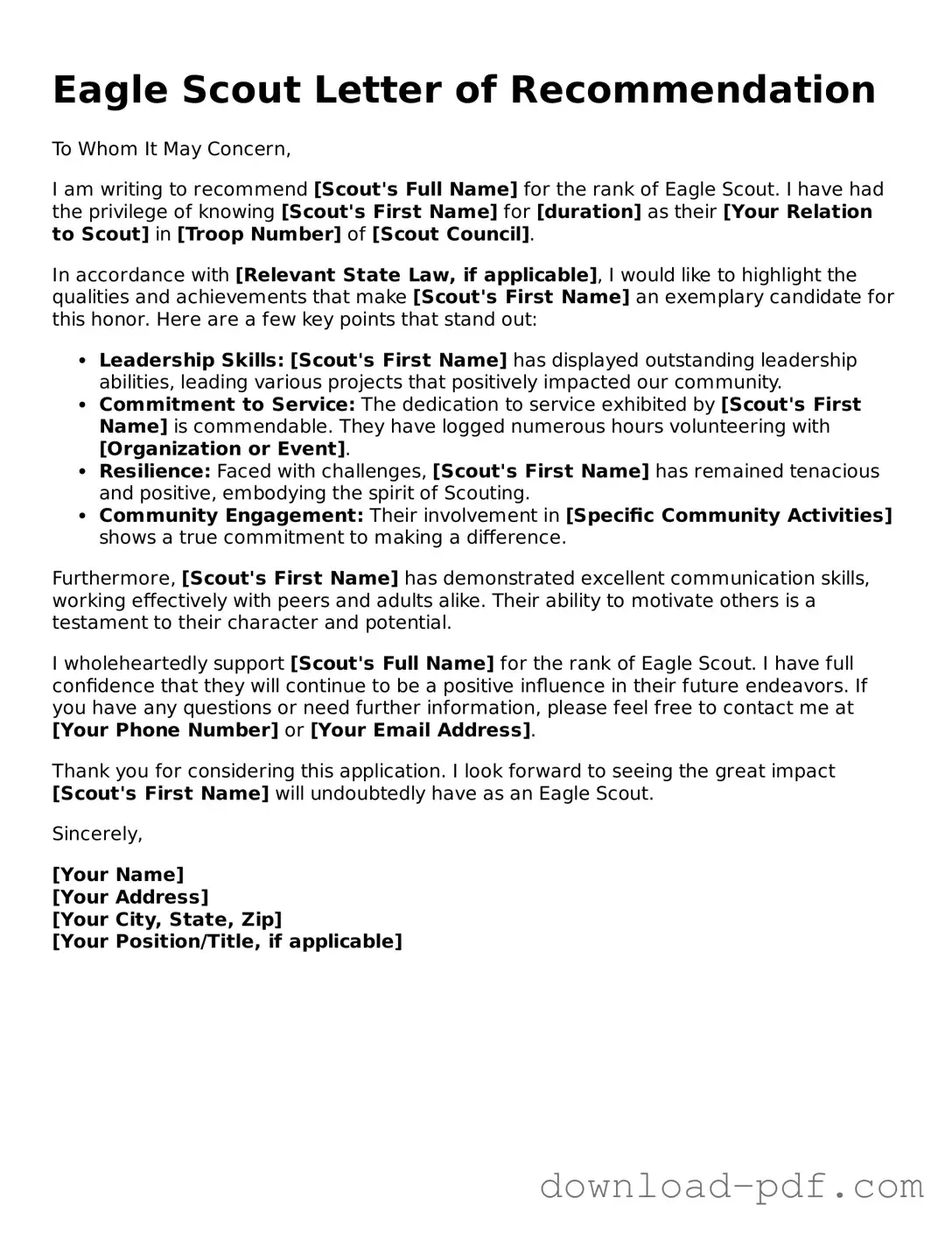 Free Eagle Scout Letter of Recommendation Template