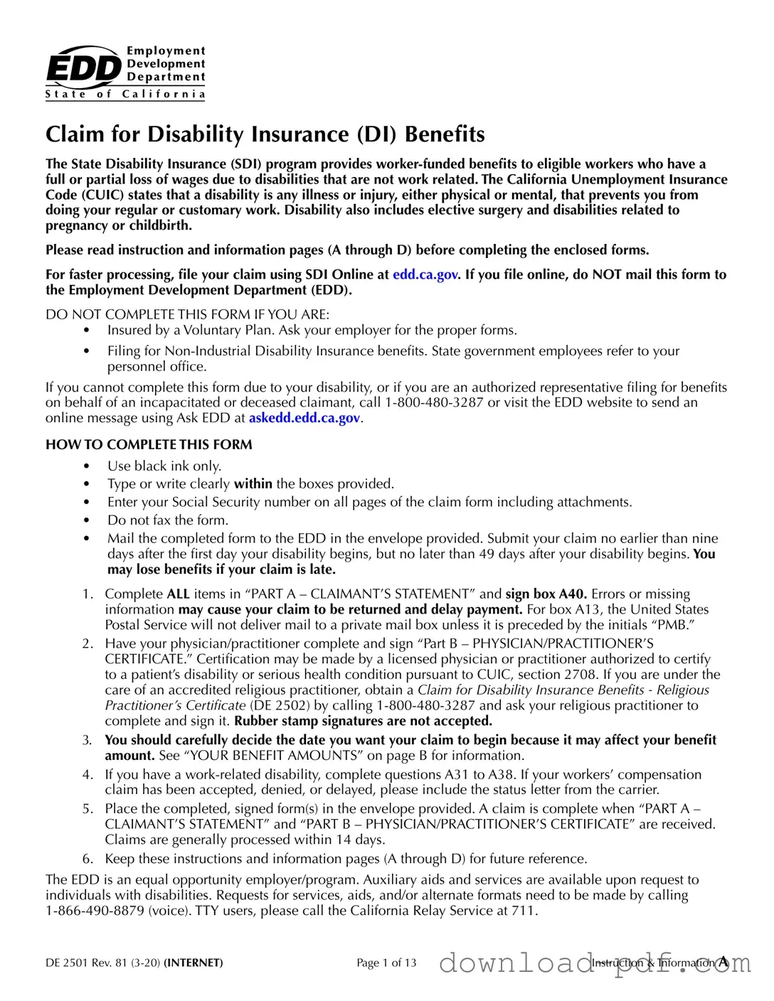 Get EDD DE 2501 Template in PDF