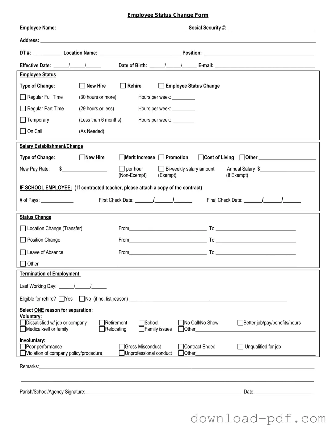 Get Employee Status Change Template in PDF