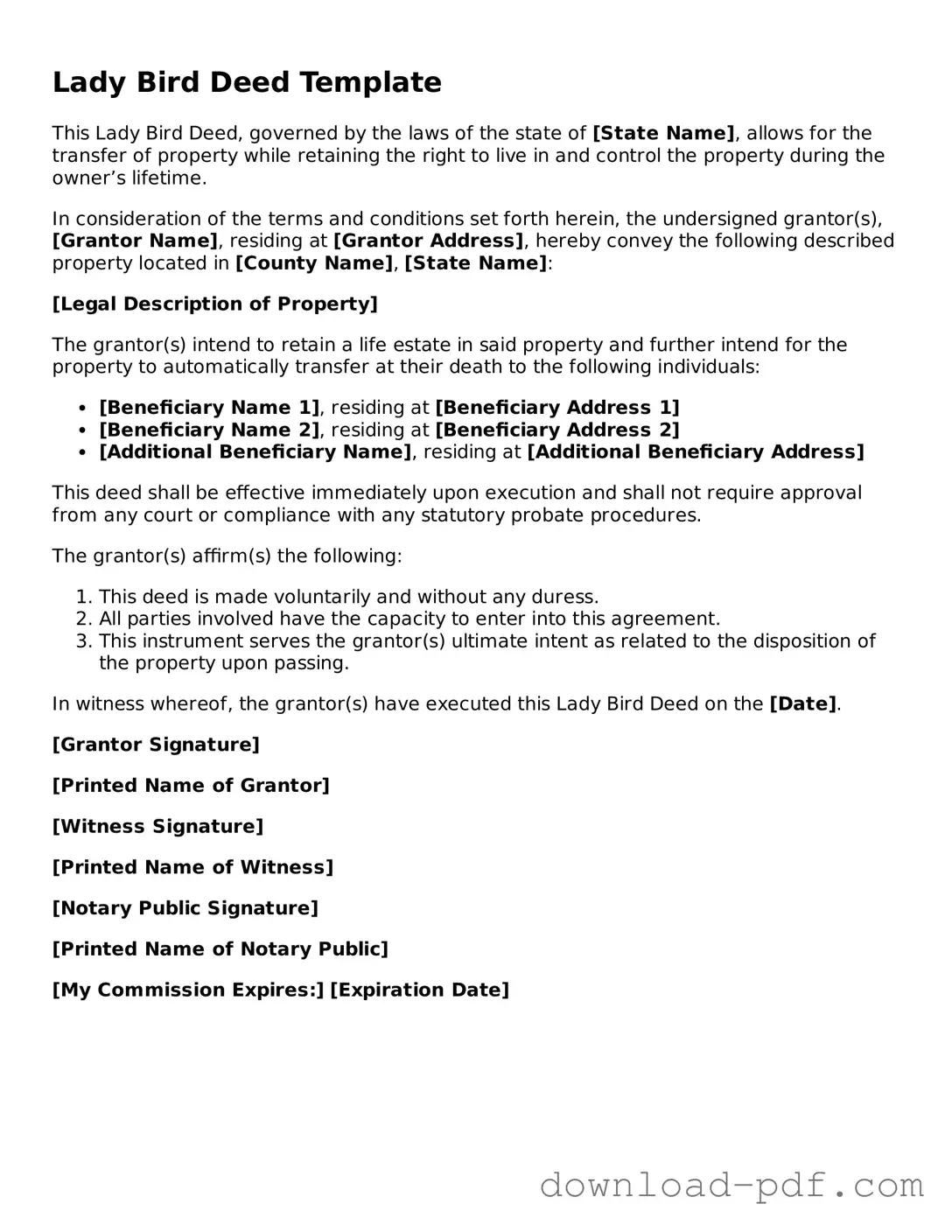 Free Lady Bird Deed Template