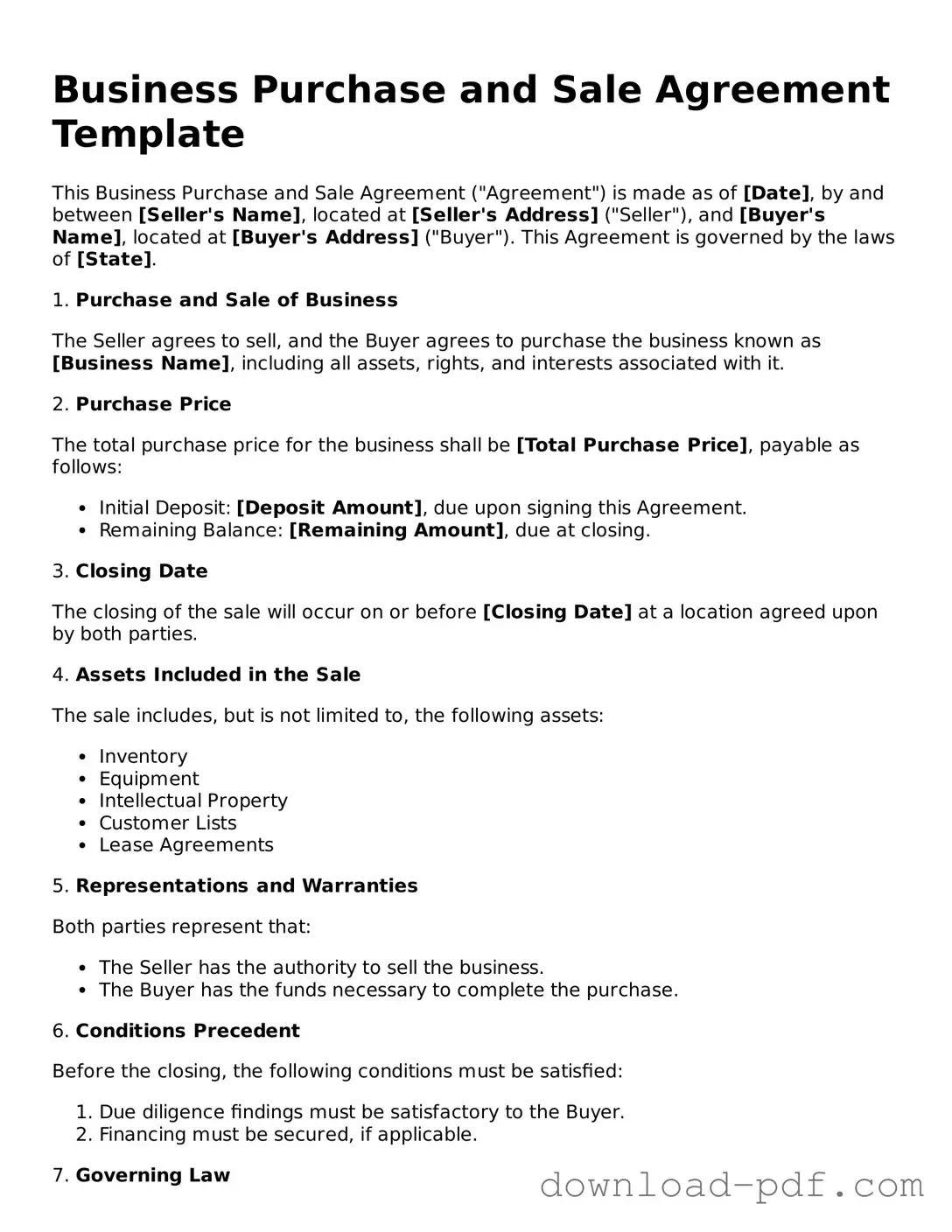 Free Business Purchase and Sale Agreement Template