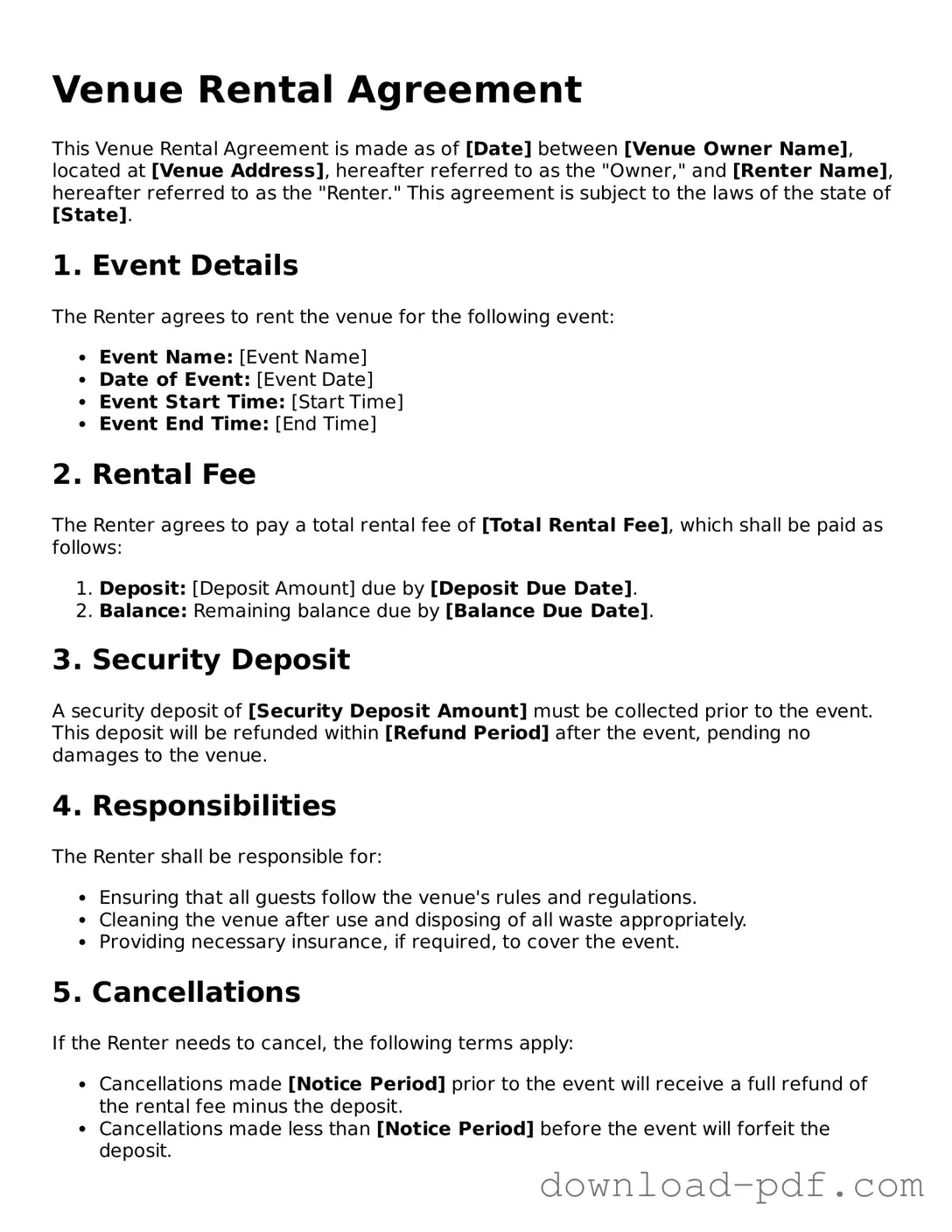 Free Venue Rental Agreement Template