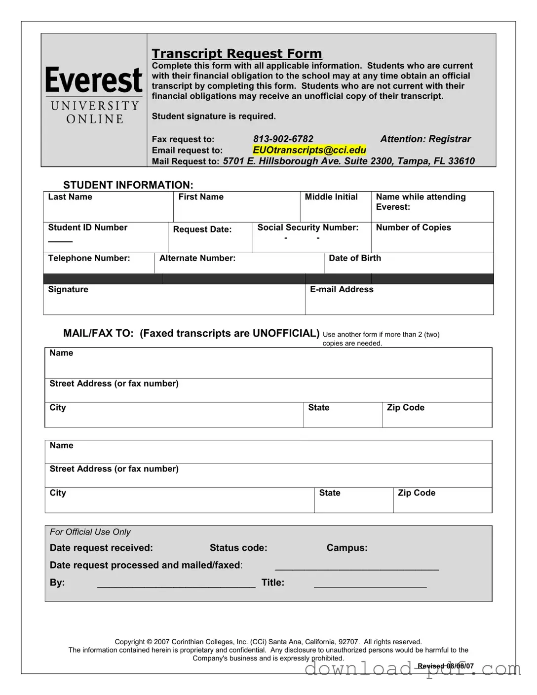 Get Everest University Transcript Template in PDF