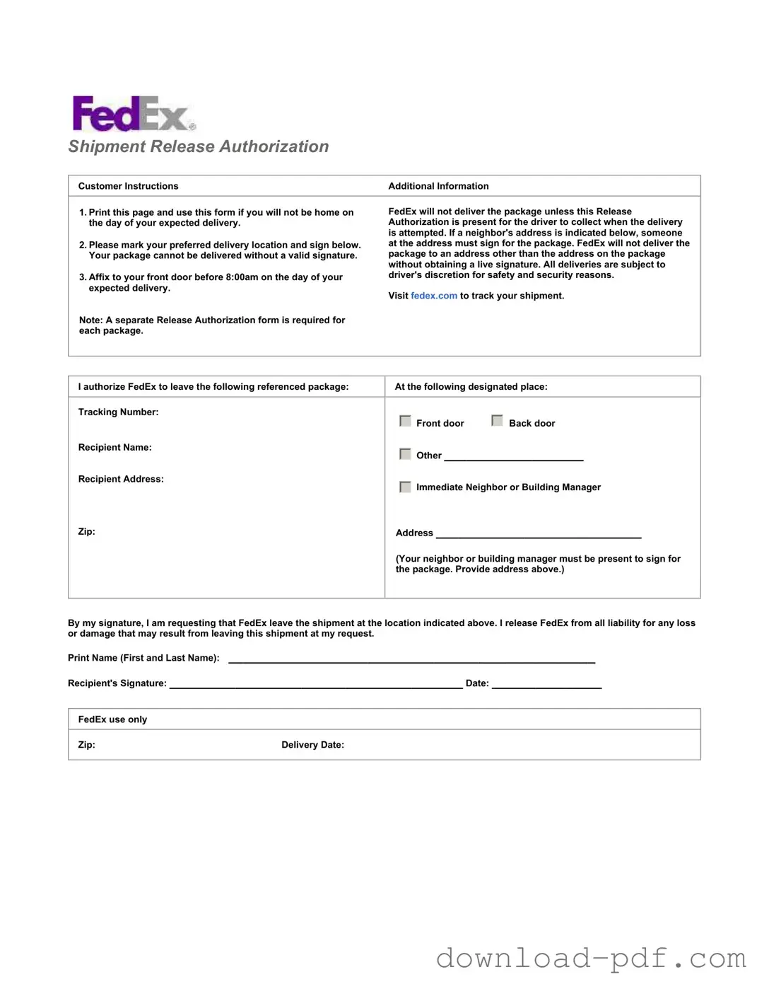 Get Fedex Release Template in PDF