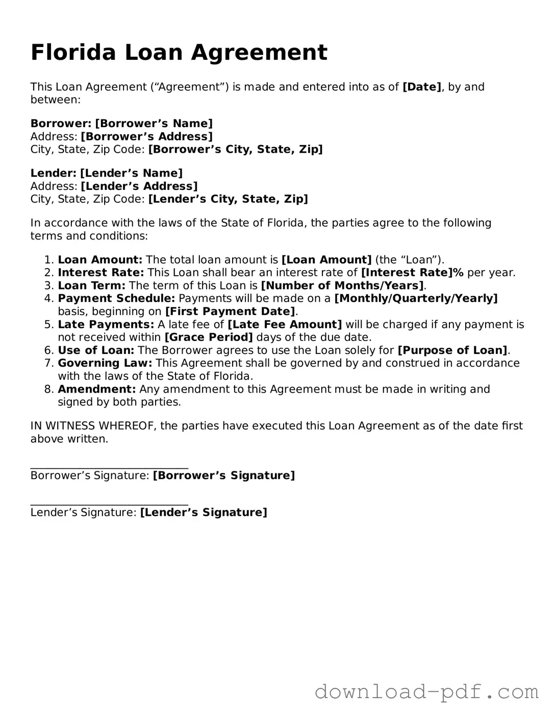 Florida Loan Agreement Document